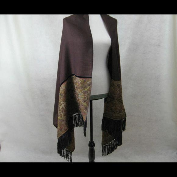 Wool Pashmina Shawl Shoulder Wrap Made in Nepal Boho Clothing Accessories Brown - Picture 4 of 9